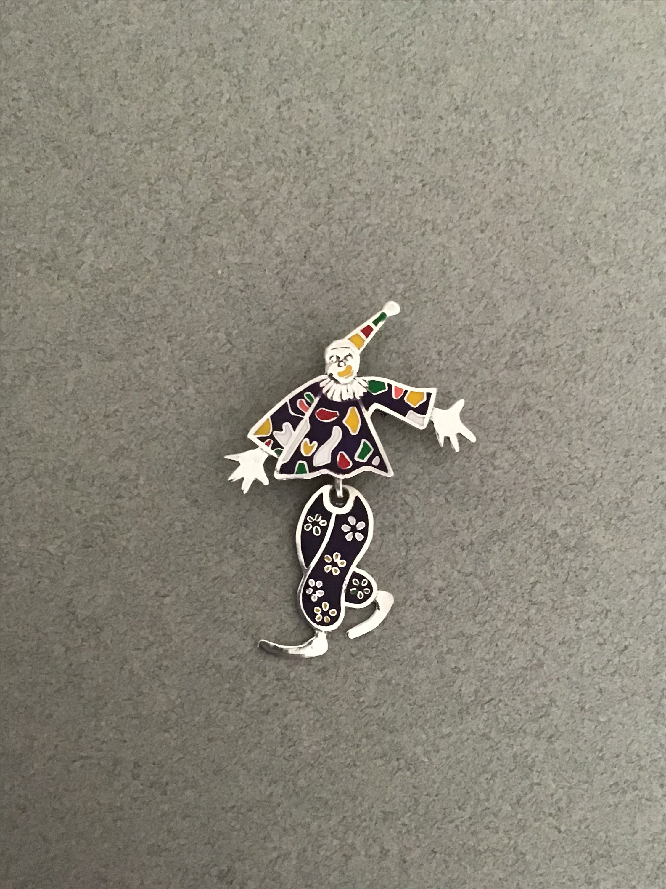 Broche Bijou Vintage Clown En Argent Avec émail Noir - Occasion - Modèle 3870