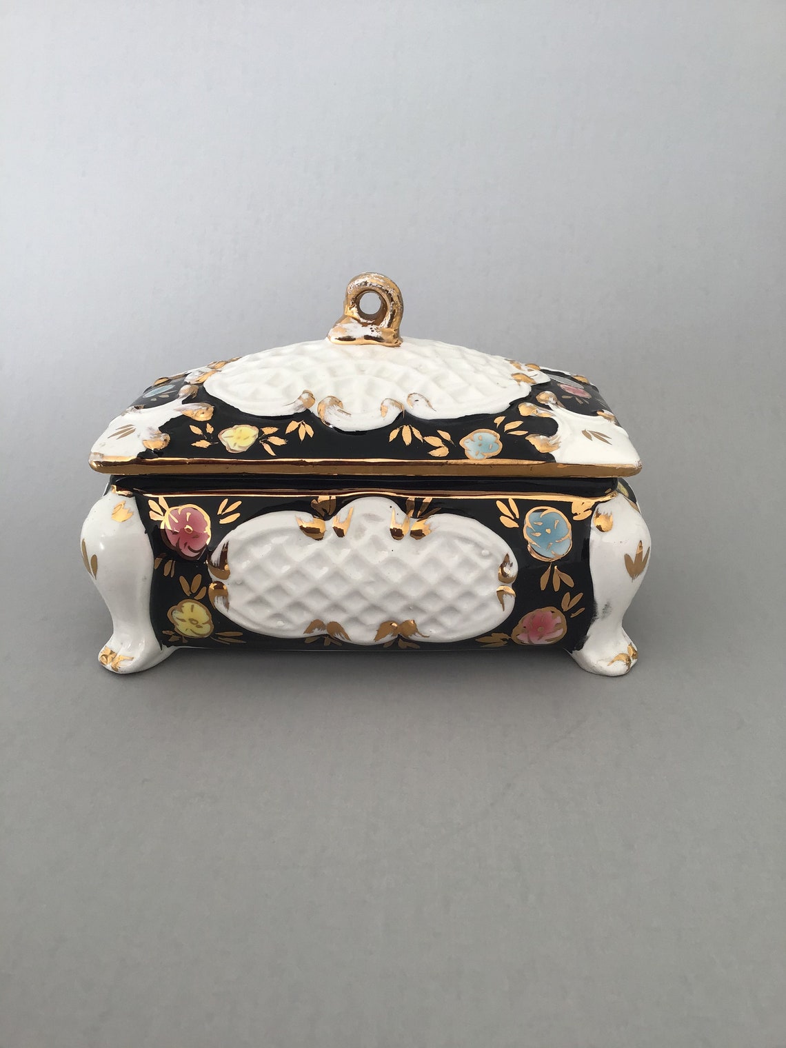 Vintage Porcelain Hand Painted Jewelry Box Benrose Made in Etsy