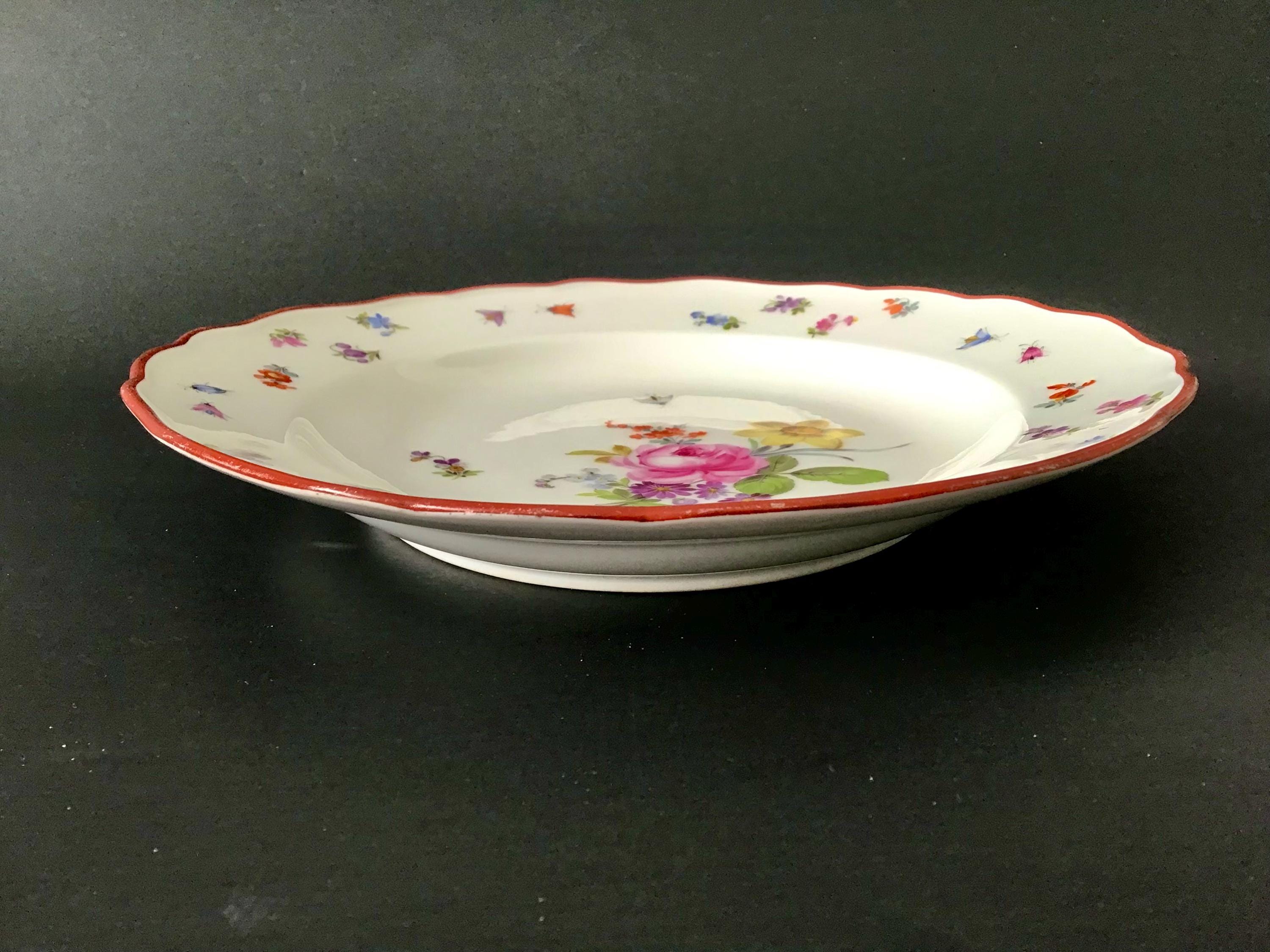 アンティーク マイセン マルチカラー フラワーブーケと昆虫 磁器