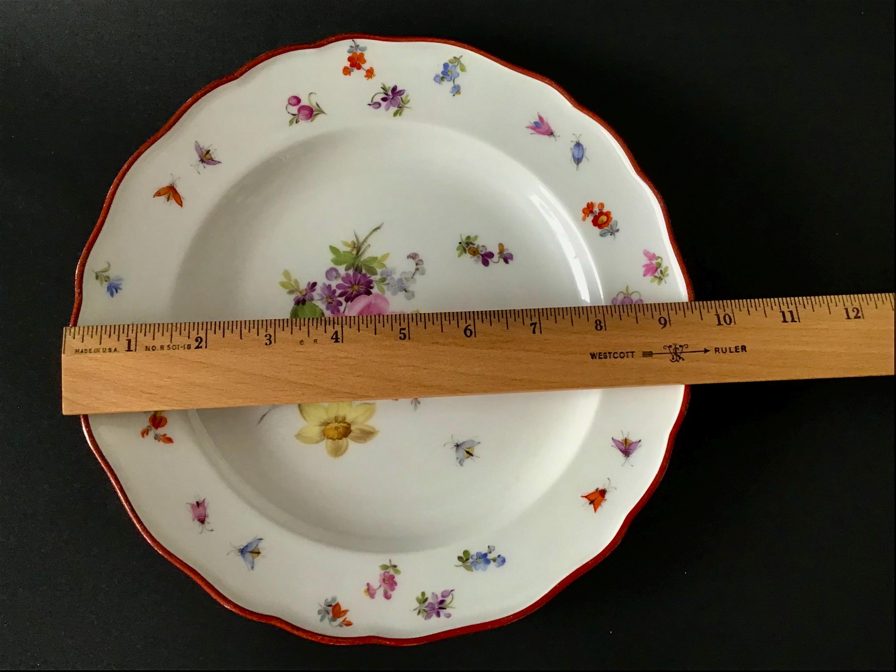 【希少】オールドマイセン パン皿　フラワーブーケと昆虫 希少】オールドマイセン パン皿 フラワーブーケと昆虫 希少】オールド