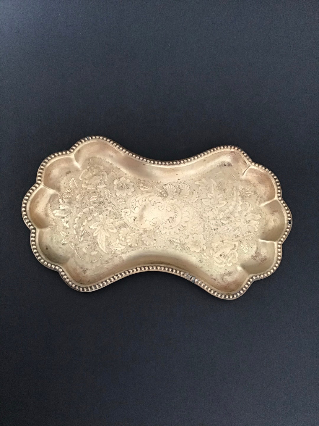 Vintage Pressed and Etched Brass Vanity Tray Etsy