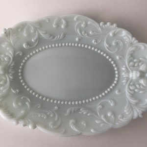Victorian EAPG Milk Glass Lion Heads Vanity/Pin Tray