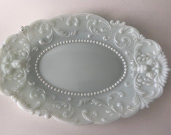 Victorian EAPG Milk Glass Lion Heads Vanity/Pin Tray