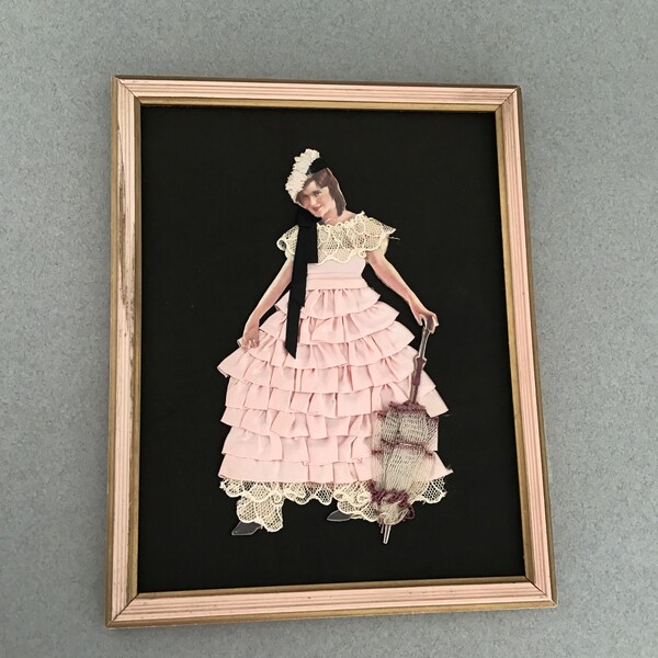 Vintage Ribbon Doll – a Victorian Lady with Pink Gown and a Lace Umbrella.