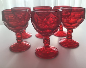 Vintage Viking Georgian Ruby Red Wine Goblet set of 6
