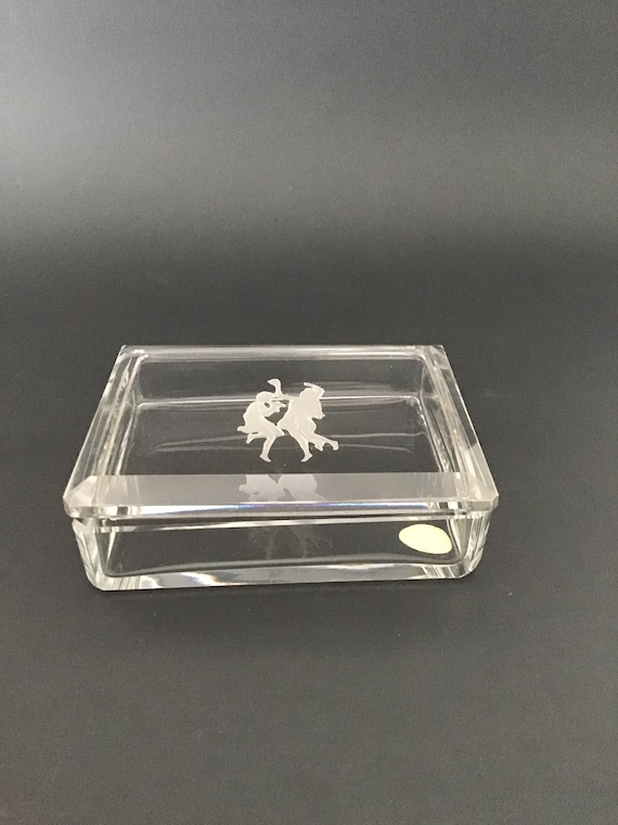 Bohemian Glass: Lidded Cigarette/Trinket Box Etch… - image 1