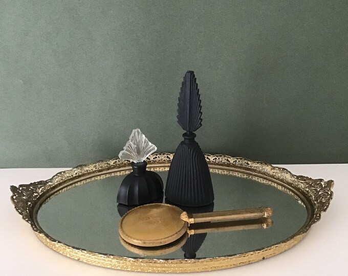 Vintage Perfume Vanity Mirrored Tray 18 X 11 With Gold Metal Trim Flower Lace Design Etsy