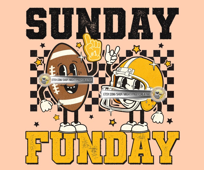 Sunday Funday Football PNG Black Yellow Sublimation Design Etsy