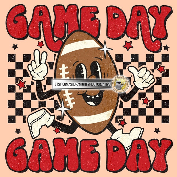 Football Game Day PNG, Sublimation Design File, Digital Download,   Retro, Red