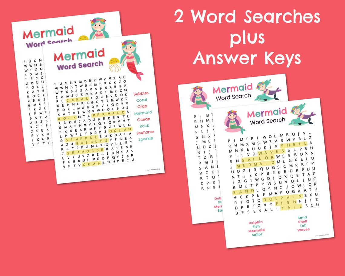 Mermaid Activities for Kids Word Search Puzzles Word - Etsy