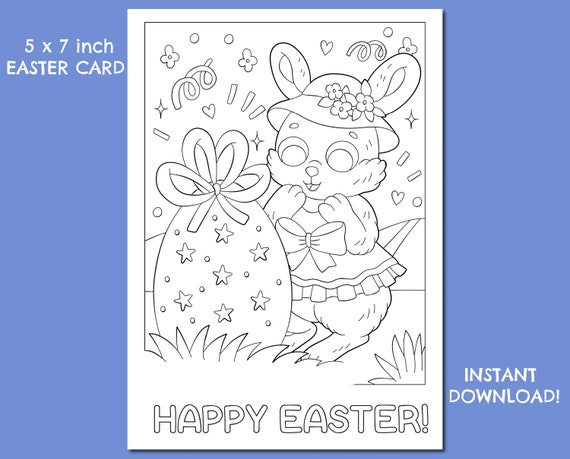Easter Coloring Card Happy Easter Card Childrens Easter - Etsy