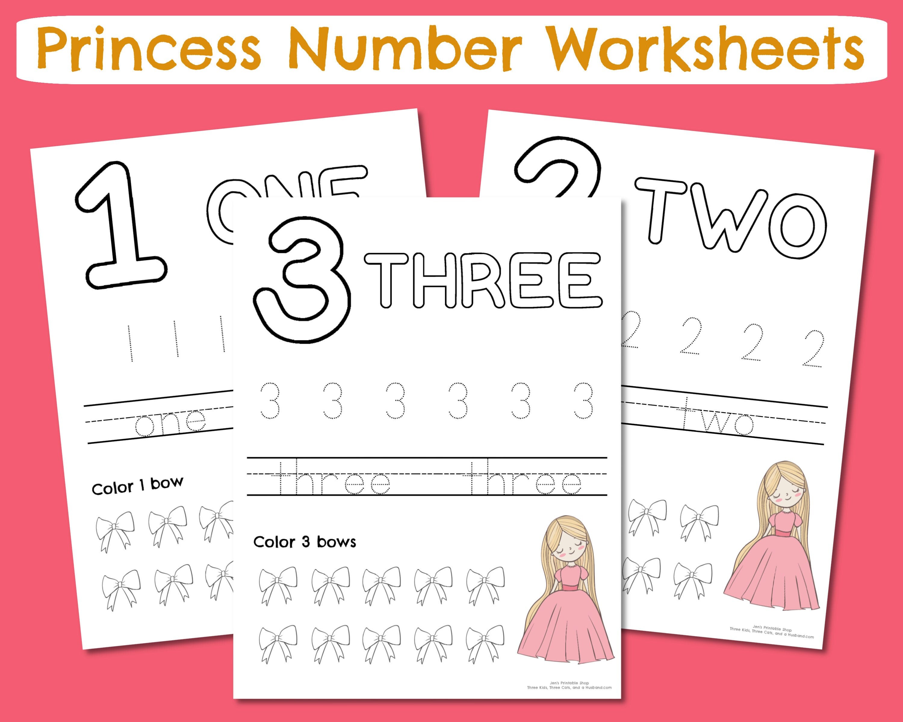 Number tracing worksheet princess coloring pages handwriting | Etsy
