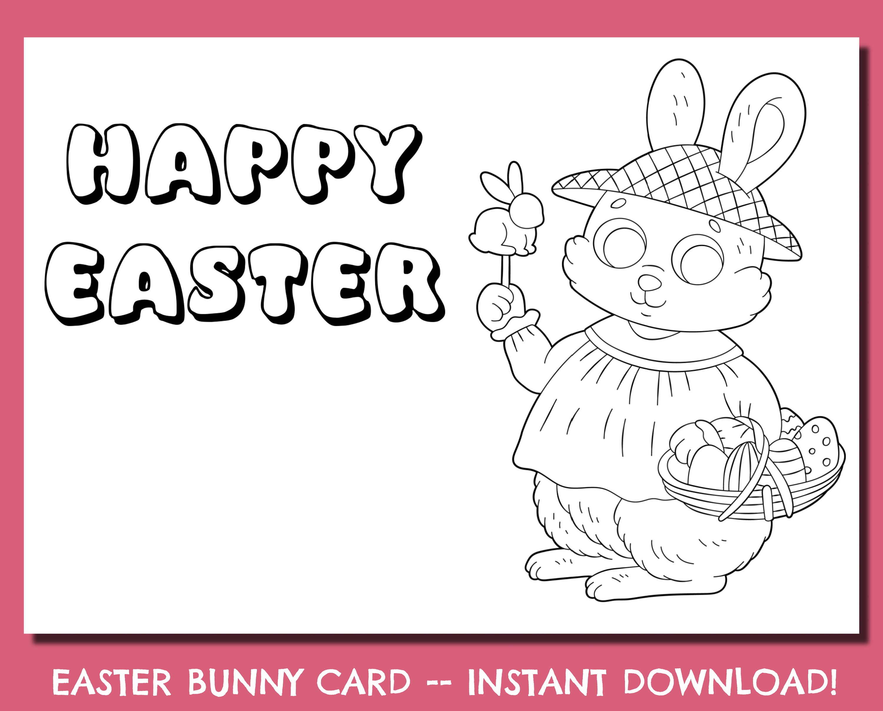 Easter Coloring Card Childrens Easter Card Printable Easter - Etsy