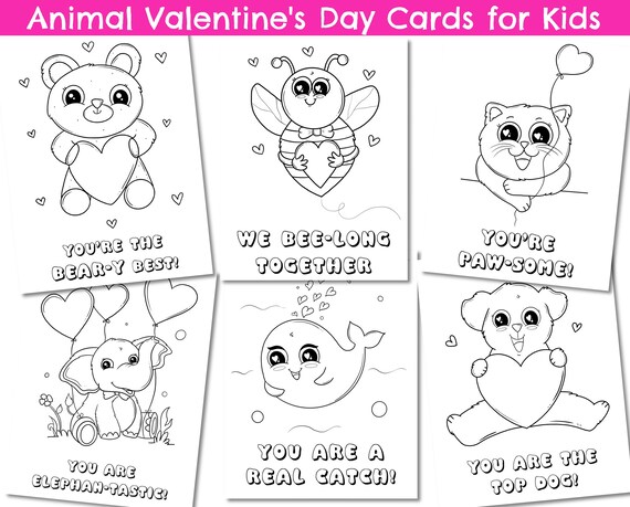 Animal Valentines to Color Printable Valentine's Day - Etsy