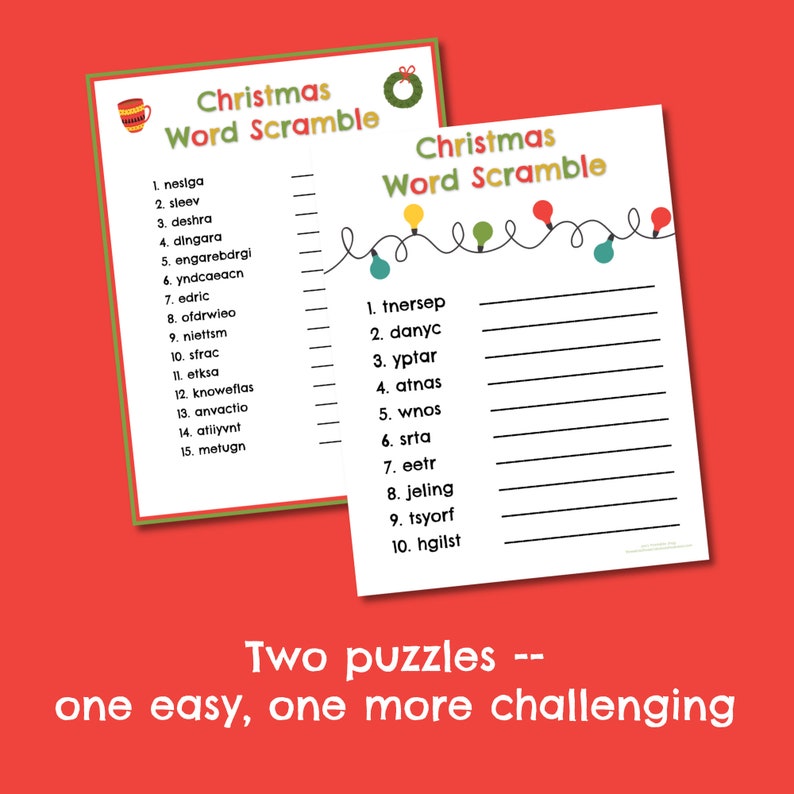 Christmas Word Scramble Worksheet for Kids Printable Holiday | Etsy