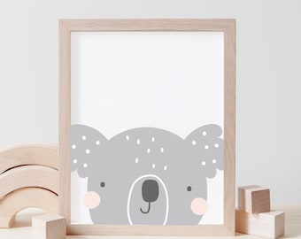Baby Koala Print, Nursery Animal Decor, Nursery Wall Art, Baby Animal Prints for Nursery, Baby Animal Prints, Kids Peekaboo Koala Art Poster