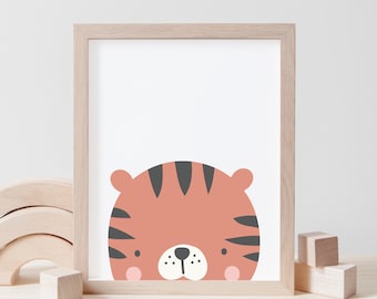 Tiger Nursery Wall Art, Printable Tiger Art, Gender Neutral Nursery, Neutral Nursery Decor, Animated Animals Prints, Nursery Art Decor