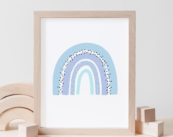 Rainbow Nursery Print, Perfect for Baby Boy Nursery & Boys Bedroom Wall Decor, Blue Rainbow Printable Digital Wall Art, Happy Bright Colours