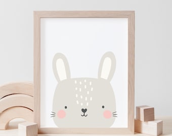 Bunny Rabbit Print, Nursery Scandi Wall Decor, Baby Animal Print for Nursery, Printable Art Digital Download, Adorable Nursery Printable