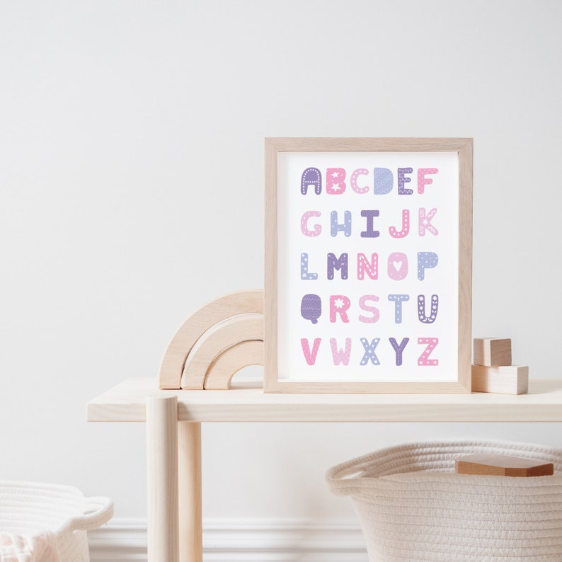 Alphabet Poster, Nursery Decor Wall Art, ABC Alphabet Print for Girls ...