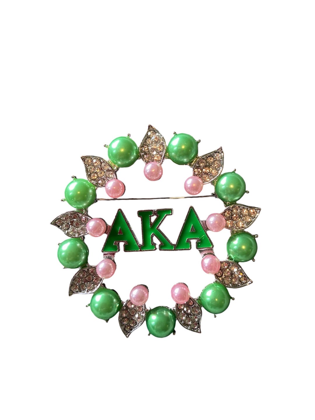 Alpha Kappa Alpha Brooch Womens Pink Rhinestone Brooch Green Floral ...
