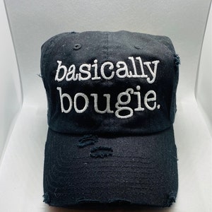 Women Distressed Hat Black Baseball Cap Embroidered Bougie Birthday Girls Gift White Brunch Fashion Accessory Casual Gym Workout Bridal Fun