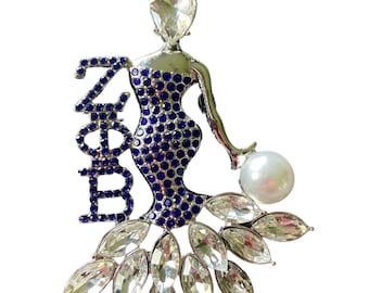 Zeta Phi Beta Blue Rhinestone Brooch Women’s Silver Fashion Pearl Floral Pin HBCU D9 Sorority Gifts College Accessory Ethnic Trendy Gift
