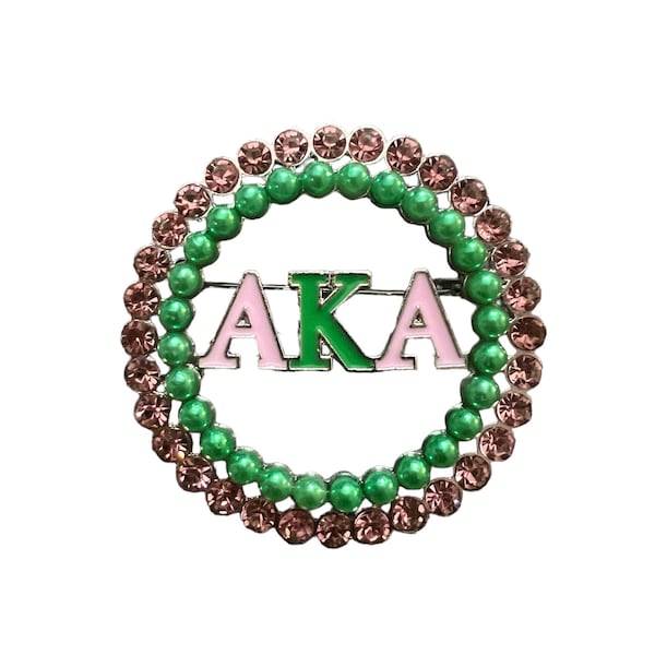 AKA Brooch Women’s Pink Rhinestone Pin Sorority Sister Gift Green Round Dress Brooch Fashion Jacket Jewelry Bachelorette College Girls Party