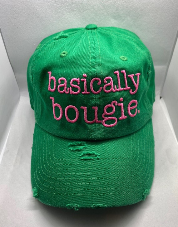 AKA Green Distressed Sorority Hat Baseball Pink Bougie Custom Embroidered Women’s Trendy HBCU Cap Casual Fun Gym  Vacation Bridal Accessory