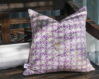 Lilac Hand Drawn Batik Cushion, Double Sided 18&quot;x18&quot; Square Pillow Cover/ Case, Authentic Handprinted Batik