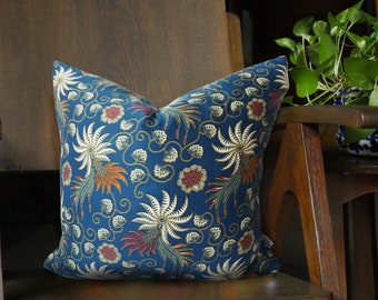 Blue Batik Cushion, Double Sided 18&quot;x18&quot; Square Pillow Cover/ Case, Authentic Batik