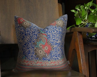 Blue Batik Cushion, Double Sided 18&quot;x18&quot; Square Pillow Cover/ Case, Authentic Batik