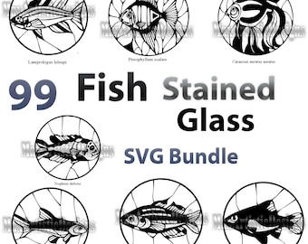 99 Fish SVG Bundle Stained Glass Vector Graphics | Aquarium Species Silhouette - Download