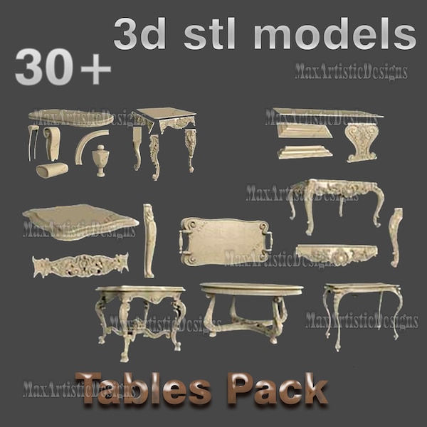 30+ pcs 3d stl models lot of table sets for cnc router aspire artcam 3d printer - Download