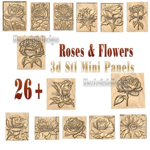 26+ 3d stl Flowers and roses mini panels Single pieces for cnc router 3d printers - Download