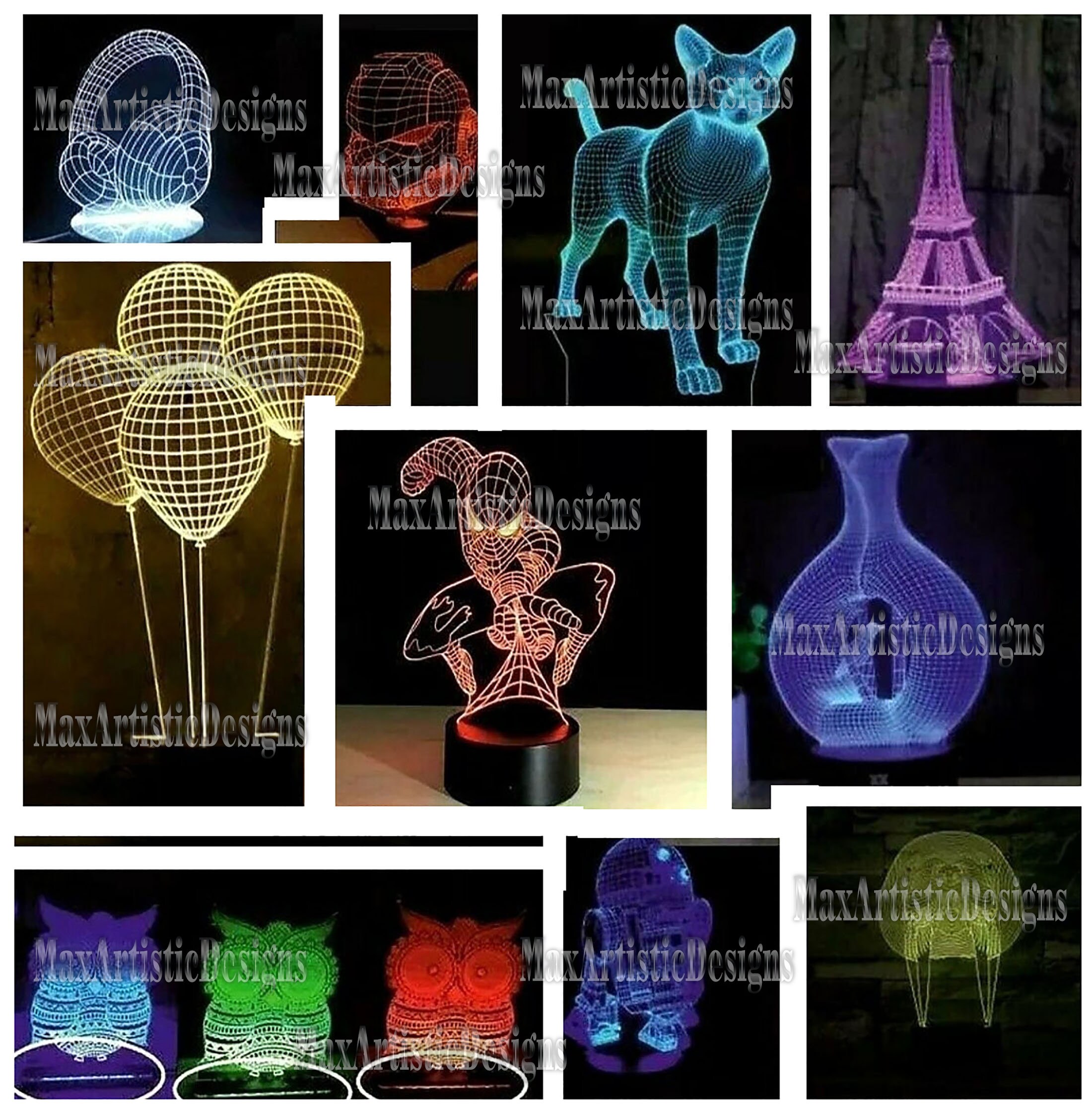 50 dxf acrílico 3d lámpara de ilusión led vectores pdf dxf | Etsy