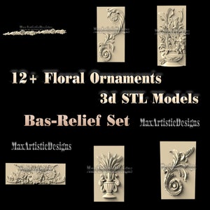 CNC マシン木彫り用 12 以上の花飾り 3D STL モデル - デジタル ダウンロード