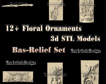 12+ floral decor 3d stl models for wood carving - Digital Download
