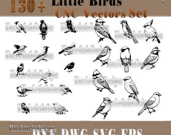 130+ little birds cnc laser cut vectors set Dxf Svg Eps bird silhouettes - Digital Download