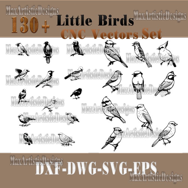 130+ little birds cnc laser cut vectors set Dxf Svg Eps bird silhouettes - Digital Download