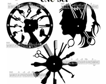 3 relojes de peluquería CNC, archivos DXF y EPS para corte por plasma y láser - Descargar