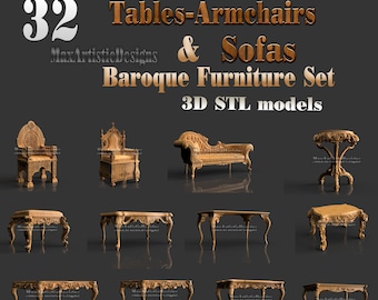 30+ 3D STL-tafels fauteuils banken 3D STL-bestanden voor 3D-printermachines - digitale download