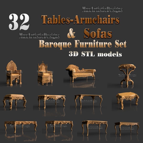 30+ 3d stl tables armchairs sofas 3d stl files for cnc router and 3d printers - Digital download