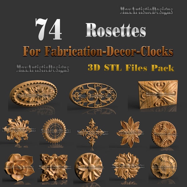 72+ 3d stl rossettes models for fabrication-decor-clocks - for cnc routers - Digital Download