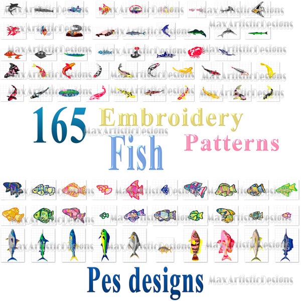 165+ fish sea artistic species embroidery design patterns - pes format -Download