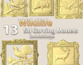 12+ Vilda djur Basrelief 3D STL-paneler för CNC-ruttersnideri - Ladda ner