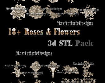 18+ stl Roses and Flowers 3d models for STL relief  CNC Router STL format Art - digital download