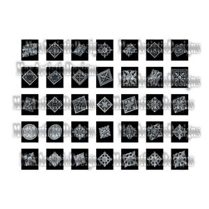 May include: A set of 36 black and white digital clipart images of intricate, symmetrical designs. The designs are in a variety of styles, including floral, geometric, and abstract.