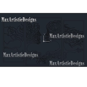 May include: A dark-coloured triptych artwork depicting two human profiles with detailed, branch-like designs. The profiles face each other. The text "MaxArtisticDesigns" is repeated across the image.
