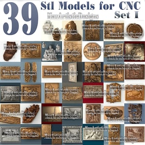 39 set 3d stl Set I bas relief models for engraving carving files with Cnc router - Download